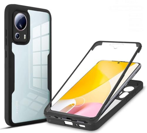 PEIYE Hülle für Xiaomi Mi 13 Lite, 360 Grad Rundumschutz Stoßfeste Handyhülle mit Integriertem Displayschutz, Transparent Soft TPU Bumper Schutzhülle -Schwarz