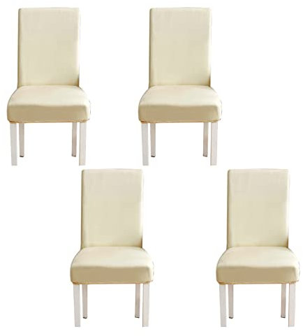 WWYL Esszimmer Stuhlhussen 2er/4er/6er Set, Wasserdichtes Pu Leder Stretch Stuhl-Universell Stuhlhussen Haus Büro Restaurant, Dekor Moderne Spann-Abdeckung (Beige,4-Stück)