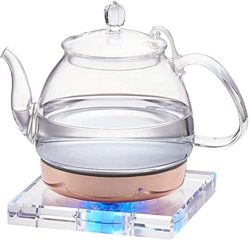 Hervidor eléctrico de Vidrio 1L Hervidor de Agua ecológico con Base de Cristal Caldera de Agua inalámbrica con Fondo de Acero Inoxidable Calentamiento automático Hervidor eléctrico