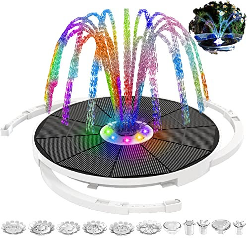 LMECHN LED Solar Springbrunnen 5.5W mit Verstellbare Stützstange Buntes LED Solar Teichpumpe Solarbrunnen mit verschieden Düse Wasserpumpe Solar Fontäne Pumpe für Gartenteich,Vogelbad,DIY Wasserspiel