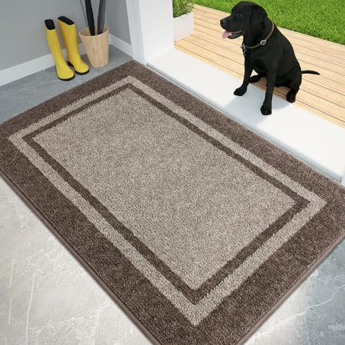 PURRUGS Dirt Trapper Door Mat 34 x 60, Non-Slip/Skid Machine Washable Entryway Rug, Shoes Scraper, Area Rug, Super Absorbent Welcome Mat for Muddy Wet Shoes and Paws, Beige & Grayish Brown