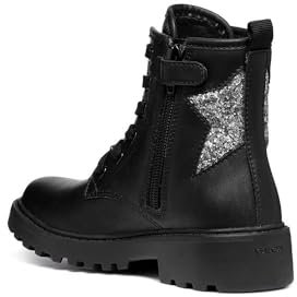 Geox J Casey Girl G, Stivaletto, Black/Dk Silver, 36 EU
