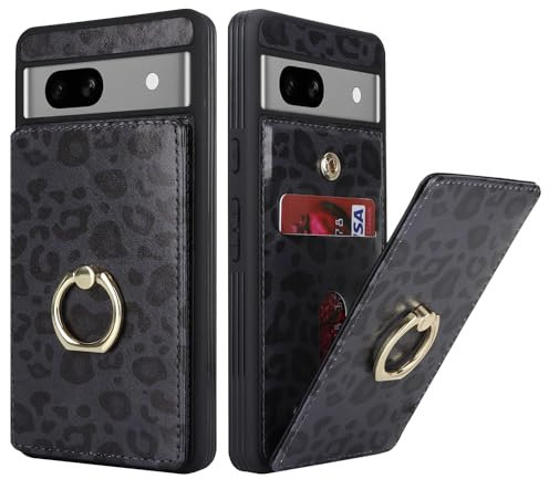 SailorTech per Google Pixel 7a Custodia con portacarte, Google Pixel 7a Custodia telefonica ad anello con supporto per carta di credito Custodia per Google Pixel 7a-Leopardo Nero