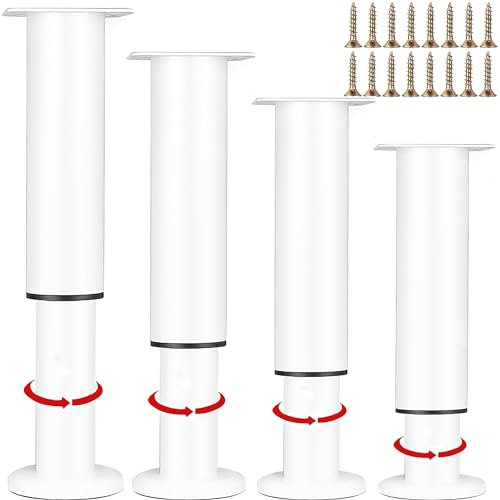 Bigingjia 4 Stück Möbelfüße Höhenverstellbar,Möbelbeine Metall Weiß, Möbelfüße Verstellbare,DIY Füße für Möbel 180-300mm, Bettfüße für Sofa, Nachttisch, Schrank,einsetzbar für Verschiedene Möbeltypen