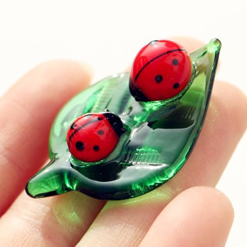 Crrezhai Mini Kristall Glasblatt Deko mit Insekten Handgeblasene Glasfigur für Wohnaccessoires, Naturkunstwerk, Sammlertstück Roter Marienkäfer Ladybug