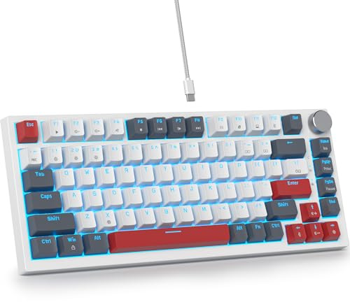 Guffercty kred 75% Percent Mechanical Keyboard with Knob, Gasket Mouted Wired TKL Gaming Keyboard 75 Percent Hot Swappable Programmable for Windows Laptop PC Gamer（82 Grey）