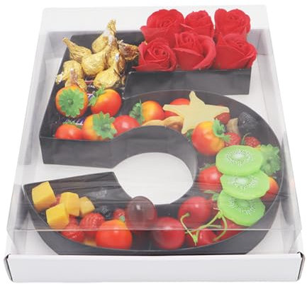 Befüllbare Pappmaché-Zahlen, Buchstaben, Pappausschnitte, Charcuterie-Brett, Lebensmittel, Süßigkeiten, Cupcake-Tablett, Party, dekorative Box (Zahl 5, schwarz), 31,8 cm