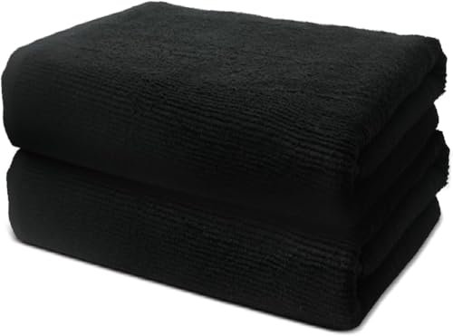 Lot de 2 Grandes Serviettes de Bain 90x180cm | Drap de Bain XXL Extra Large | 100% Coton Premium | Epais 500g/m2 | Linge de Bain Doux & Absorbant | Oeko-TEX | Marque Ôhm | Noir