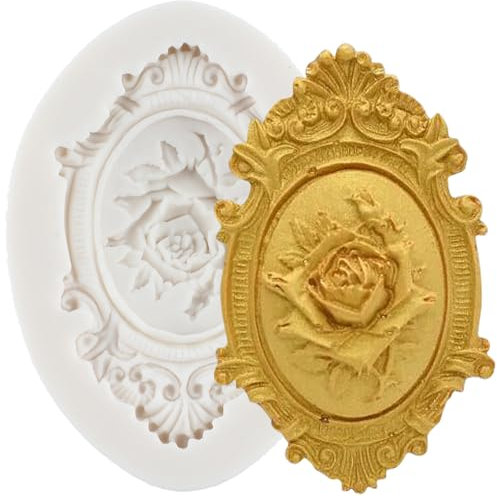 MINFEIDMS Cameo with Picture Frame Silicone Mould Photo Frame Fondant Moulds Rose Flower Chocolate Mould for Cake Decorating Cupcake Topper Candy Polymer Clay Gum Paste