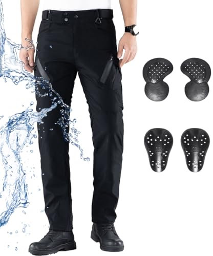 CTBQiTom Pantaloni Moto Uomini e Donne con Protezioni, Impermeabile e Traspirante Pantaloni Motocross Biker con Protezione CE Rimovibile,Nero,3XL