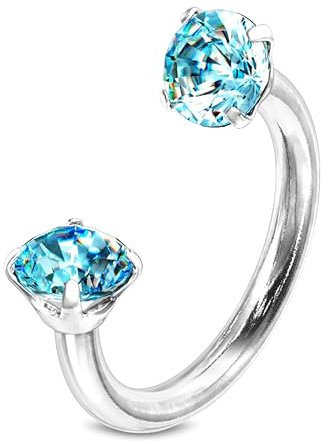 Hufeisen Piercing Chirugenstahl 316l Septum Ring Zirkonia Kristal 1,2 mm Ohr Nasenpiercing Nippel Intim Silber Schwarz Gold Rose Glitzer Tragus Helix Farben Innengewinde Silber/Aqua, 3 mm