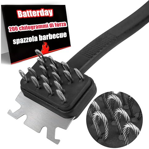 Betterday Spazzola griglia barbecue Spazzola Barbecue,Spazzola per Griglia in Acciaio Inox Con Raschietto,Manico Isolante Termico Extra Lungo per Pulire Griglia/Forno/Teglie da Forno(44.5)