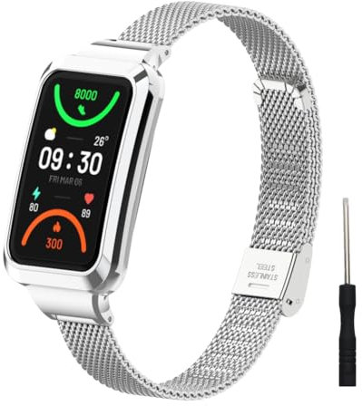 Kcdream Correas Compatible con OPPO Band 2, Pulsera Respirable Metal Acero Inoxidabl Ajustable Malla Deportiva Correa de Repuesto Compatible con OPPO Band 2