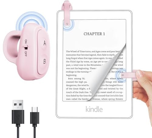 Anneau RF Télécommande Liseuse Tourneur de Page sur Kobo, Kindle, Tourne Page Liseuse for iPad iPhone Android Tablets, Page Turner pour Lire des Romans 2 Clip