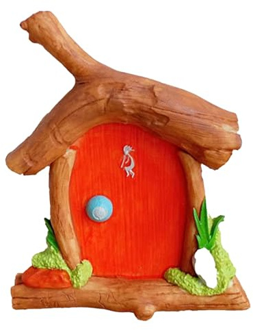 Jubepk Winzige Tür für die Wand, 12,9 cm, bunte Feen- -Tür für Garten, Feenhaus-Zubehör mit Haken, stabile dekorative Baumstumpf-Dekoration für Wand, Tür, Baum