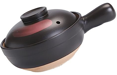 Hoement Cocotte En Argile Petite Taille Marmite Cuisine Maison En Terre Cuite Fond Plat Résistant Haute Température Induction Gaz Pour Cuisson Soupe Riz 1 Personne Noire à Motif Rouge