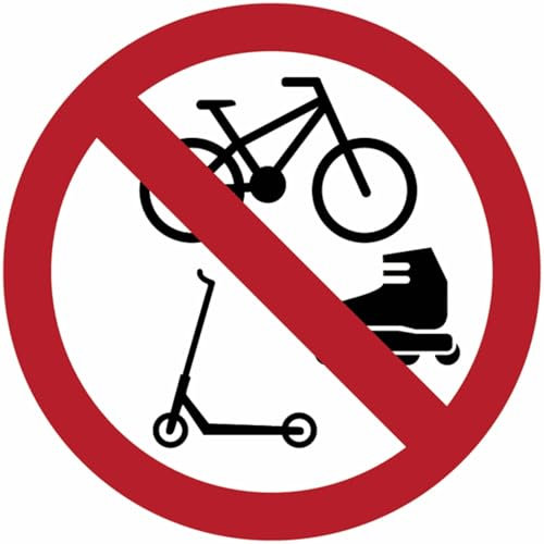 GLOBAL CARTELLO SEGNALETICO ROTONDO - Vietato a bici, pattini e monopattini - segnale Adesivo, Pannello in Forex, Pannello In Alluminio (Pannello in Plastica, 20 cm Lato)