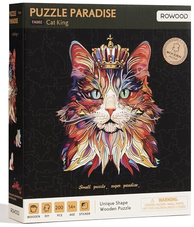 ROWOOD 200 Piece Jigsaw Puzzle for Adults Kids, Challenging Game, Educational Toy, Puzzle Gifts for Women, Gifts for Men [Cat King]