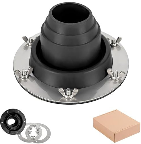 Tceapoo Ofenrohrdurchführung Zelt Schwarz, Hot Tent Stove Jack aus Hitzebeständigem Silikon und Edelstahl Basis, Tent Rohrmanschette Dachdurchführung für Campingkocher Zeltofen (Pipe OD 1 3/4-3 1/4)