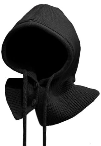 LAOYEFACAI Wintermützen für Damen Balaclava Strickmütze Skull Cap mit Kordelzug Warmer Kapuzenschal Mütze Strickmütze Beanie Winter Damen (Schwarz)