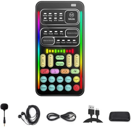 VENEKA Kit Completo Cambio Voce I9 Effetti Audio Multipli Schede Audio dal Bluetooth Strumento Microfono per Scheda Audio dal Portatile Ultrasottile