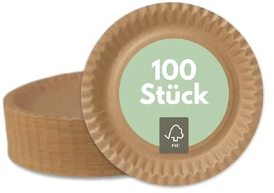 Lot de 100 assiettes en carton - Marron - Rondes - 23 cm - Certifiées FSC - Résistantes à la graisse - Biodégradables - Respectueux de l'environnement - Compostables - Revêtement à base d'eau