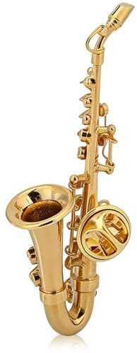 Broche de saxofón, instrumento musical en miniatura para mujer, broche de solapa dorado con estuche de instrumentos, decoración de saxofón dorado en miniatura, Plástico