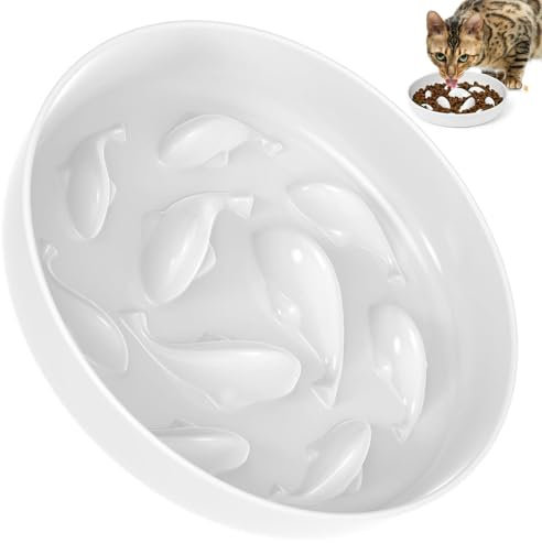 AUTUUCKEE Cat Slow Feeder Bowl, Anti-Choke Cat Puzzle Feeder, Non-Slip Cat Bowl for Wet Food, Dry Food, Small Dog Puppy Dog Kitten White