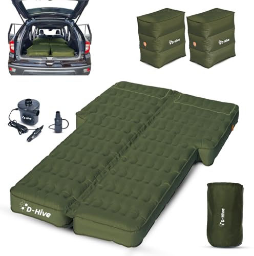 D-Hive – Luftmadrass för SUV med oslagbart liv för camping, bil, 300D Oxford-tyg, enkel installation med elektrisk pump, madrass för bilsäng, skogsgrön