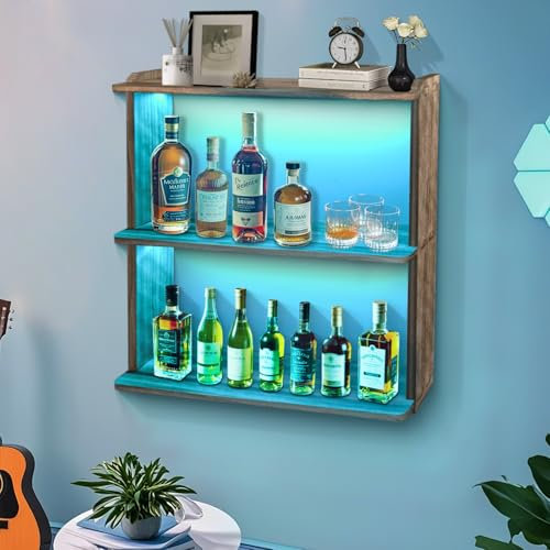 BEARUT 3 Tier Floating Shelf with Light LED Wall Mounted Wooden Vertical Lack Shelf with LED Gaming Room Shlef Wall Decor Shelves for Living Room Bedroom