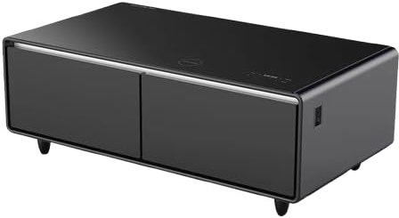 Générique Table Basse Intelligente avec frigo intégré (Smart Coffee Table), Style Moderne avec Réfrigérateur et Haut-parleurs Bluetooth 5.0, Chargement par Induction, Ports USB-A et USB-C, RGB (Noir)