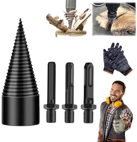 Festberg Bohrer Holzspalter Original, 32/42/50mm Festberg Bohrer zum Spalten, Brennholzspalter Bohrkegel mit 3 Bohrgriffen, Festberg Bohrer Set zum Holzschneiden (42mm)