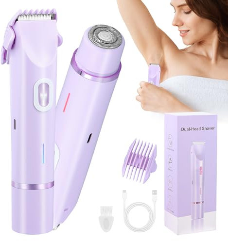 Mapille Afeitadora Electrica Mujer, 2 en 1 Rasuradora, Impermeable IPX7 Recortadora Mujer zona Intima, Recargable Rasuradora para Cara Axilas Bikini, Uso en Seco y en Mojad