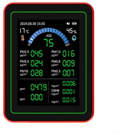CWOQOCW 18-in-1 Luftqualitätsmonitor TVOC PM2.5 PM10 Detektor Temperatur Luftfeuchtigkeit Tester mit 7,1 cm TFT-Display für Home Office Indoor (weiß)
