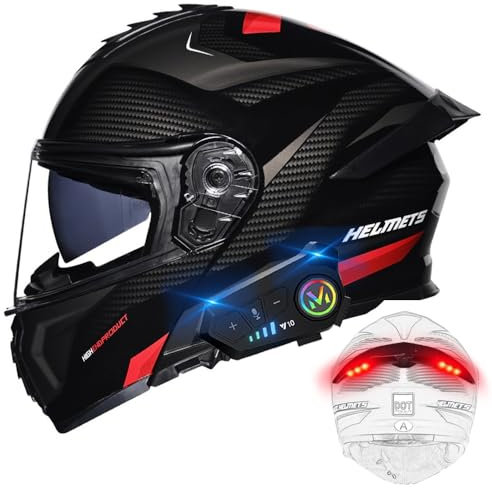BYGMWEP Motorradhelm mit Bluetooth, Klapphelm mit Rücklicht, Modulare Helm, ECE Zertifiziert Integralhelm mit Doppelvisier, mit Eingebautem Mikrofon für Erwachsene Frauen Männer M~XXXL