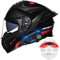 BYGMWEP Motorradhelm mit Bluetooth, Klapphelm mit Rücklicht, Modulare Helm, ECE Zertifiziert Integralhelm mit Doppelvisier, mit Eingebautem Mikrofon für Erwachsene Frauen Männer M~XXXL
