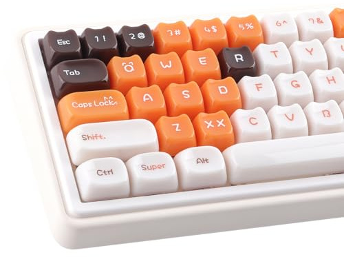 TYRIXKI Ceramic Jade Calico Cat Keycaps, 148 Keys Translucent Orange Jelly Cute Keycaps Mao Profile Creamy Custom Keycap for Cherry Gateron MX Swithes Mechanical Keyboards