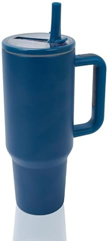 Y·J&H 40oz (1200ml) Travel Tumbler Double Wall Vacuum Insulated Coffee Mug Stainless Steel Coffee Cup with Handle and Flip Straw, BPA Free - Navy Blue