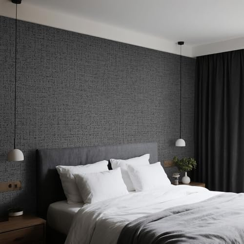 Anttyscar Hessian Grey Wallpaper Mix Plain Thick Linen Textured Industrial Wallpaper Free No Match Striped Wallpapers for Adults Kids Bedroom Living Room Lounge Hallway and Stairs
