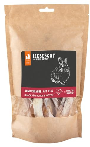 Liebesgut Snack à mâcher pour chien et chat - Oreille de lapin avec fourrure - Pour collation et récompense - 100 g