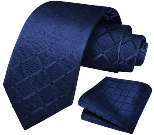 URAQT Krawatten für Herren, 2er Hochzeit Krawatte und Einstecktuch Set, Krawatten Klassisch Plaid Jacquard Einfarbige für Hochzeit Business