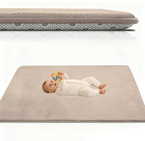 Atemrdsye Spielmatte Baby 160 x 180 cm Hellbraun Krabbelteppich Baby, 2.5cm Dicke Krabbelmatte Memory Foam Kinderteppich, Teppich Kinderzimmer, Krabbeldecke Baby Rutschfester Spielteppich Baby