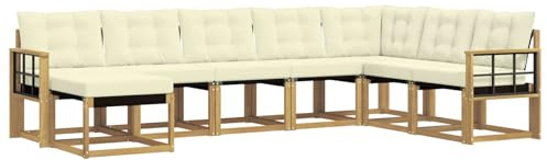 vidaXL Outdoor-Sofagarnitur mit Kissen 8 pcs Weiß und Creme, Garten Sofa, modernes Ecksofa, Robustes Sitzmöbel, Möbel für Terrasse, gemütliche Lounge