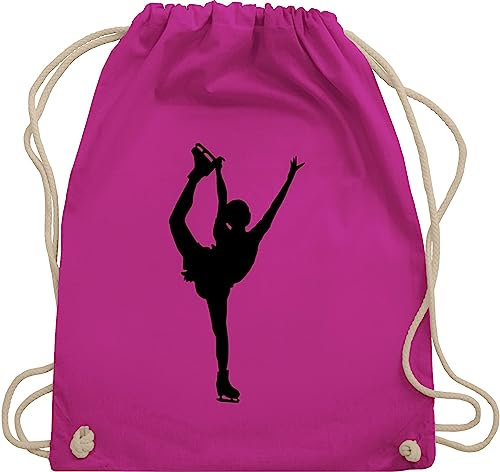 Turnbeutel Rucksack - Snowboard, Ski und mehr - Eiskunstläuferin Einzellaufen - Unisize - Fuchsia - kinderturnbeutel skifahren eislauf baumwollrucksack sport tasche kinder wintersport iceskate