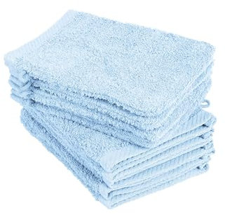 10er Pack Waschhandschuhe, Waschlappen Größe 15x21 cm in Hellblau 100% Baumwolle