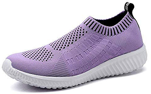 TIOSEBON Femme Chaussures de Sport Marche Slip-on - Sneakers Décontractées en Maille Confortables 40 EU Violet