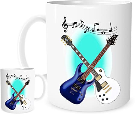 11OZ Crossed Guitars Logo Mug, Lovely Ceramic Gift Mug Featuring Emblem Music Band Guitarist