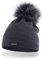 PaMaMi Winter Damen Mütze Mit Perlen - Warme Wintermütze Mit Kunstfell Bommel - Slouch Beanie - Bommelmütze - Fleece Gefütterte Mütze (Dunkelgrau)