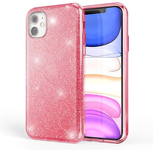 NALIA Glitzer Hülle kompatibel mit iPhone 11, Diamant Schutzhülle Glitter Case Bling Cover Silikon Handyhülle Dünn, Ultra-Slim Phone Backcover Handy-Tasche Diamond Bumper Strass Etui, Farbe:Pink