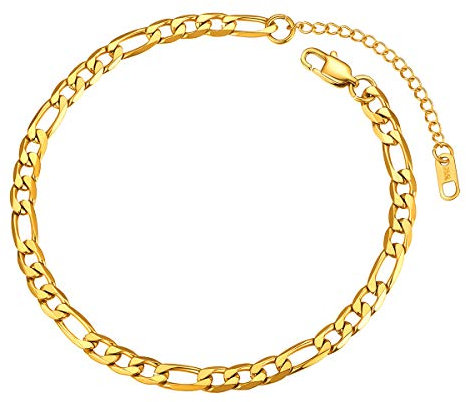 FOCALOOK Chaîne de Cheville Figaro Plaqué Or pour Femme Homme Bracelet de Pieds 6mm/25cm Accessoire Eté